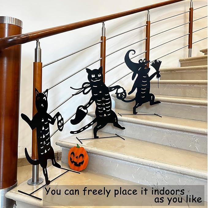 Metal Halloween Black Cat Garden Stakes Decorative, 3 Pack Scary Cat Halloween Yard Stakes Black Cat Silhouette for Home Yard Indoor and Outdoor Halloween Decorations.(Big)