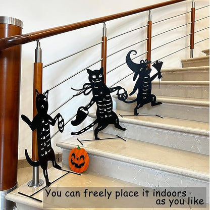 Metal Halloween Black Cat Garden Stakes Decorative, 3 Pack Scary Cat Halloween Yard Stakes Black Cat Silhouette for Home Yard Indoor and Outdoor Halloween Decorations.(Big)