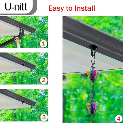 U-nitt Gutter Clip for Rain Chain Installation DIY | Gutter Adapter for Roof Downspout Chain | Water Collection | Black, Heavy Metal, 6 X 5 inches, Adjustable, Fits 2 in Gutter Hole