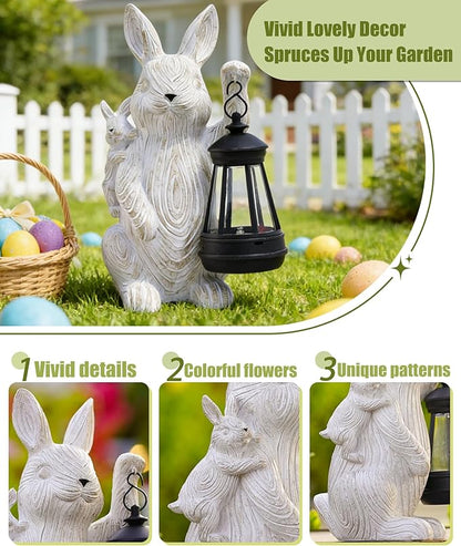 Rabbitcat Solar Bunny Garden Decor Statues: Outdoor Rabbit Decoration with Lights for Outside Yard Lawn Patio Balcony Ornament - Unique Gifts for Mom Grandma Women