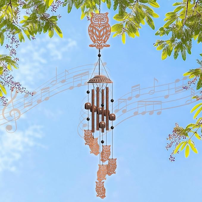 Owl Wind Chimes for Outside, Hanging Metal Windchimes Outdoors for Garden, Patio, Yard, Owl Gifts for Women, Men, Bird Lover, Garden Decor, Birthday, Festival, Memorial Gift with Box