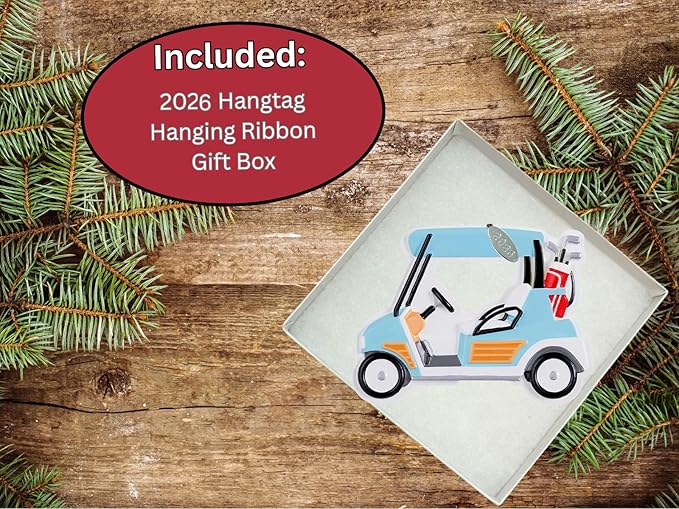 Golf Cart Christmas Ornament with 2026 Hangtag, Cute Blue Golf Cart, Comes in Gift Box - Cool Golf Gifts for Men Golfers, Perfect Dad Gift