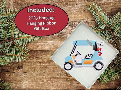 Golf Cart Christmas Ornament with 2026 Hangtag, Cute Blue Golf Cart, Comes in Gift Box - Cool Golf Gifts for Men Golfers, Perfect Dad Gift