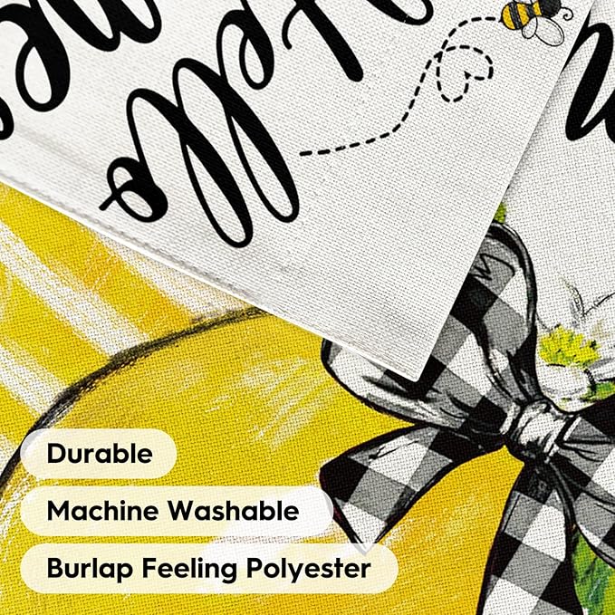 AVOIN colorlife Hello Summer House Flag 28x40 Inch Double Sided Outside, Lemon Bee Rustic Seasonal Yard Outdoor Flag