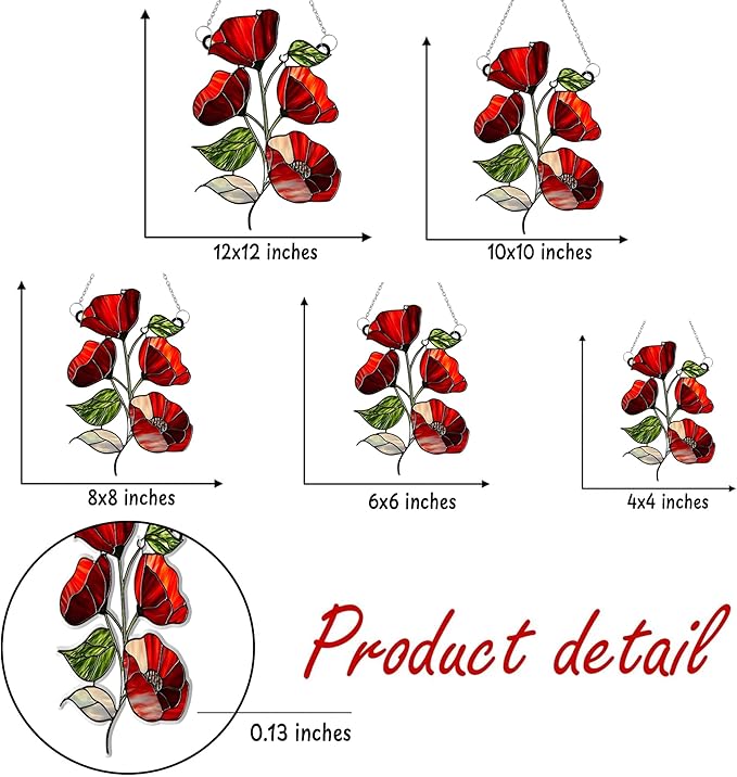 Poppies August Birth Month Flower Acrylic Suncatcher, Flower Suncatchers for Window Hangings, Stained Glass Effect Garden Decor, Gift for Mother's Day, Mom, Grandma, Wife, Women