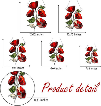 Poppies August Birth Month Flower Acrylic Suncatcher, Flower Suncatchers for Window Hangings, Stained Glass Effect Garden Decor, Gift for Mother's Day, Mom, Grandma, Wife, Women