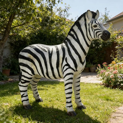 18.31" H x 19.49" L Zebra Statue for Garden, Outdoor Sculpture, Animal Decor for Yard Porch Entryway Patio Living Room (Large, Zebra)