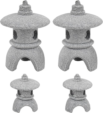 Framendino, 4 Pack Miniature Lantern Pagoda Statues Mini Zen Style Stone Lamp Decor for Bonsai Garden Decoration