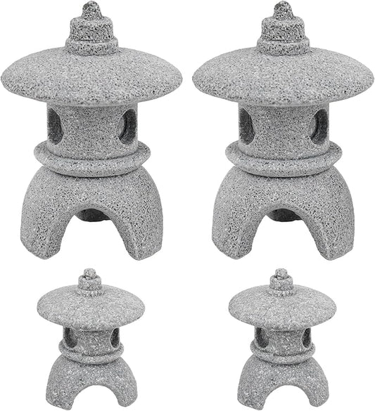 Framendino, 4 Pack Miniature Lantern Pagoda Statues Mini Zen Style Stone Lamp Decor for Bonsai Garden Decoration