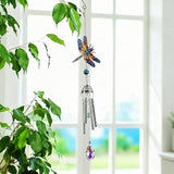 YU FENG 21" Dragonfly Wind Chimes for Outdoor Garden Patio – Colorful Metal with Crystal Suncatcher, Lucky Memorial Gift for Mom Grandma Women