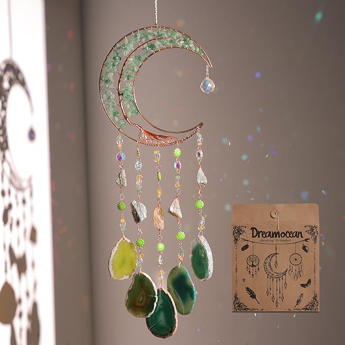 Agate Dream Catchers,Dreamocean Moon Tree of Life Dream Catcher for Wall Hanging Decor Sun Catchers Indoor Window with Healing Crystals and Stones Perfect Craft Gift for Adults