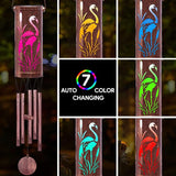 FSVGYY Solar Wind Chimes Hanging Lights Outdoor Metal Wind Chimes Memorial Wind Chime for Garden/Patio Decor Gifts for Women, Grandma, Mom (30" Metal Chimes/Flamingo)