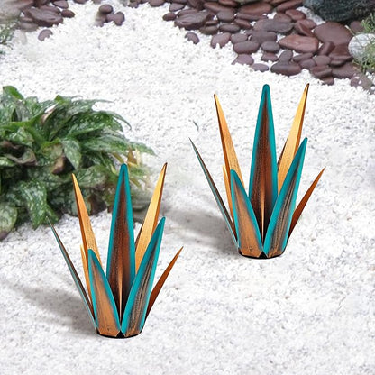 2022 Upgraded Large Size Tequila Rustic Sculpture, DIY Rustic Metal Agave Plant for Outdoor Patio Garden Yard Lawn Ornaments, Yard Art Decoration Statue for Home Decor (Orange Blue (M)- 2PCS)
