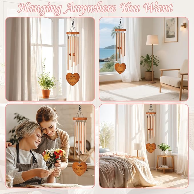 Nana Wind Chimes for Outside, Best Gifts for Nana Windchimes Outdoors for Patio Porch Garden Yard Hanging, Mothers Day Birthday Gifts for Nanas Grandma from Grandkids
