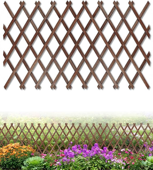Expandable Wooden Latice Fence Panel, 1 Pack, 2.2 x 5.2 Ft Large Wood Garden Trelis for Climbing Plants, Outdoor Privacy Fence Wall for lvy Rose Vine, Patio Yard Balcony Decor