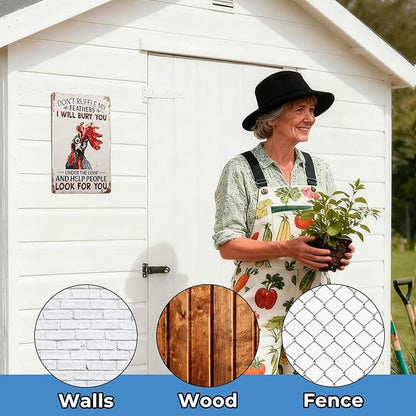 Funny Tin Signs Chicken Coop Decor Outdoor Vintage Rooster Gifts Yard-signs Decorative Signage For Farm and Garden 8×12 inches (G)