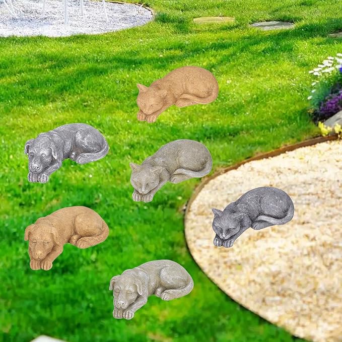 Hapivida Dog Garden Statue, 5.5in Mini Puppy Garden Memorial Stone Sleeping Dog Statue Decor Outdoor Resin Realistics Sculptures Gift Brown
