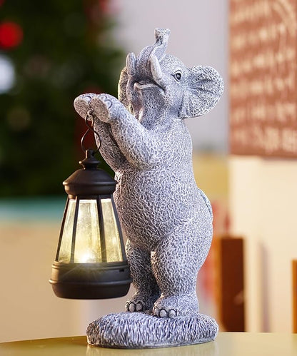 Elephant Statues for Garden Decor: Outdoor Sculpture with Warm Lights for Balcony Lawn Patio Yard - Gifts for Mom Grandma Women