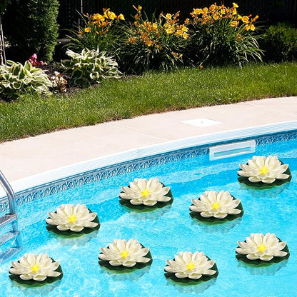 LACGO 24 PCS Water Activated Floating Lights - 6'' Waterproof Floating Lotus Light Battery Operated Artificial Floating Flowers for Pool Wedding Anniversary Garden Decoration(6 Inch, White)