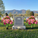 Frienda 2 Sets Cemetery Flowers Grave Stake Metal Floral Decor for Tombstone, Outdoor Gravesite Markers for Mom Dad, Memorial Day Spring Easter Grave Decor(Lily Rose,Pink,White)