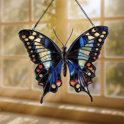 Midnight Butterfly Acrylic Suncatcher, Boho Suncatchers for Window Hangings, Stained Glass Effect Indoor Outdoor Garden Decor for Butterfly Lover, Gifts for Mother's Day, Mom, Grandma, Wife, Women