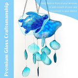 H&D HYALINE & DORA 20 Inch Glass Sea Turtle Wind Chimes Blown Glass Seashell Wind Chimes for Outside Handmade Wind Chime Decorative for Living Room, Bedroom, Beach House