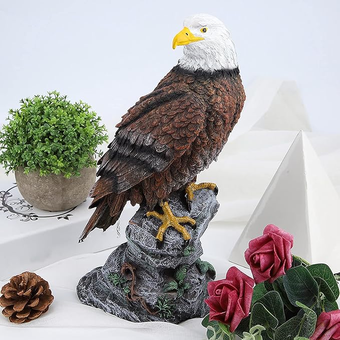 Bald Eagle Statue, Lifelike Resin Eagle Sculpture with Wide Wingspan Outdoor Garden Decor Standing Bird Lawn Ornament for Nature Lovers Home Party Decoration