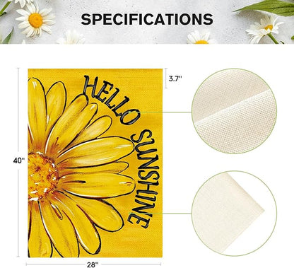 AVOIN colorlife Hello Sunshine House Flag 28x40 Inch Double Sided Outside, Summer Spring Floral Daisy Yard Outdoor Flag Yellow