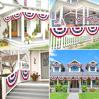 6 x 3 Ft 4th of July Decorations, Big American Pleated Fan Flag, Patriotic Decorations American Flag Bunting, Red White and Blue Half Fan Banner Bunting Flags Outdoor Indoor for Memorial Day Decor