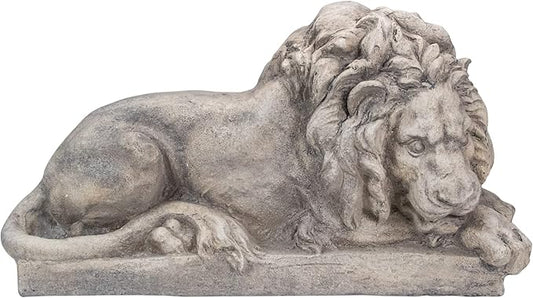 22.5" Gray Lying Down Lion Outdoor Garden Statue
