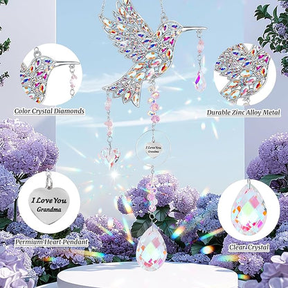 Gifts for Grandma, Hummingbird Gifts for Grandma, Nana, Grandmother, Mothers Day Birthday from Grandkids, Hanging Hummingbird Home Decor Sun Catchers Indoor Outside Decoration for Spring Garden