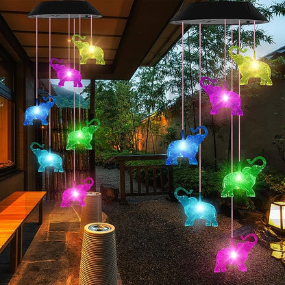 Elephant Solar Wind Chimes for Outside, Birthday Gifts for Mom Grandma, Waterproof LED Solar Powered Memorial Wind Chimes with 7 Color Changing for Garden Outdoor Yard Lawn Decor