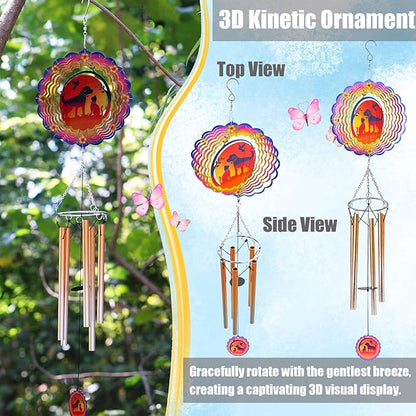 Wind Chimes with Dog Cat Pet 3D Display Wind Spinner for Outside Garden Patio Yard Decor, Metal Decorative Windchimes Outdoor Hanging Gift for Mom Women Grandma Wife, for Christmas, Birthday