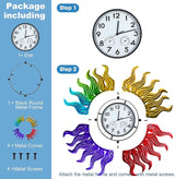 Garden Outdoor Clocks with Thermometer and Hygrometer Combo, Silent No-Ticking Outdoor Wall Rainbow Clocks, Waterproof Outdoor Clocks Vintage Copper Sun, 18.5 Inch