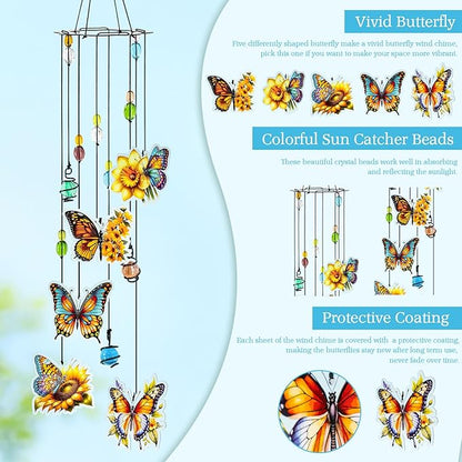Wind Chimes Butterfly Gifts for Women Wind Chime, Wind Chimes for Outside, Thank You Gift for Mom Friend Sisters- Mother's Day, Birthday, Thanksgiving Day