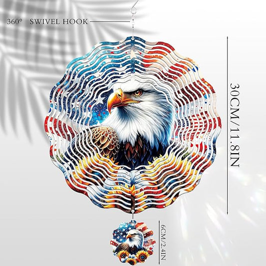 American Eagle Wind Spinner - 3D Stainless Steel Wind Spinners Outdoor Patriotic Decor Kinetic Spinning Decoration 12 Inch 250 Anniversary Hanging Ornaments for Patio Lawn Garden Yard Balcony