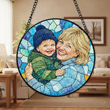 Personalized Grandma Stained Glass Sun Catcher, Custom Photo Window Hanging, Personalized Stained Glass, Gift for Grandma, Grandparents, Christmas, Birthday, Keepsake, Christmas Ornament, P4
