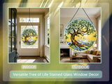 Stained Glass Window Hangings, Tree of Life with Hummingbird Suncatchers for Window, Treasured Gift for Mom, Grandma, Family and Friends (Tree of Life with Geese, 6.7x6.7 in)