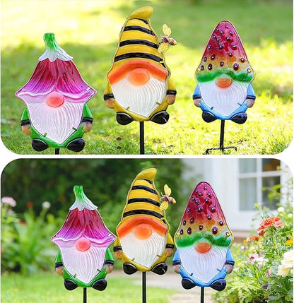 LEGIFO Garden Decor Gnomes Stakes Set of 3, Metal & Glass 18.3″, Outdoor Gnome Stake for Backyard Lawn Decor, Funny Yard Art Decorations for Mom Grandma Women Mother’s Day