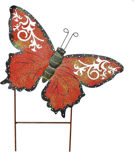 Attraction Design Butterfly Garden Stake Decorative Butterfly Yard Stake, Cute Insect Decor Metal Yard Art Decor Outdoor Garden Decoration for Patio Porch Lawn Pathway Backyard (Red)