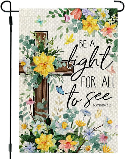 CROWNED BEAUTY Spring Garden Flag Floral Cross 12x18 Inch Double Sided Small Seasonal Holiday Religious Decoration for Outdoor Lawn Yard