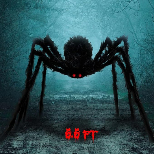 6.6FT Halloween Giant Spider Decorations, Scary Large Spiders Outside Realistic Fake Hairy Spider Props for Halloween Decorations Indoor and Outdoor Yard Party Garden Lawn Creepy Decor (1 Pack)