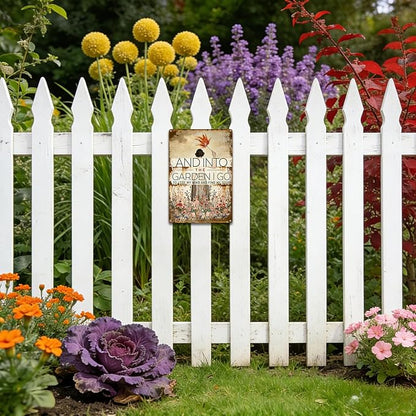 Garden Signs for Outside, Funny Metal Signs for Home Garden Patio Yard - and Into The Garden I Go, Vintage Gardening Gifts for Women, Wall Decor 12" x 8"