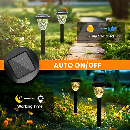 GIGALUMI 8 Pack Solar Lights Outdoor, Solar Pathway Lights with Great Pattern, Waterproof Auto On/Off Solar Powered Light for Outside Yard Garden Walkway Driveway Lawn Pathway