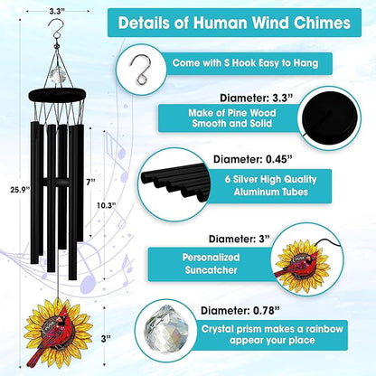 Personalized Memorial Wind Chimes for Loss of Loved One, Custom Crystal Sunflower Cardinal Memory Ornament, Remembrance Gifts for Loss of Mother Dad, Sympathy Suncatcher Windchimes, Garden Décor
