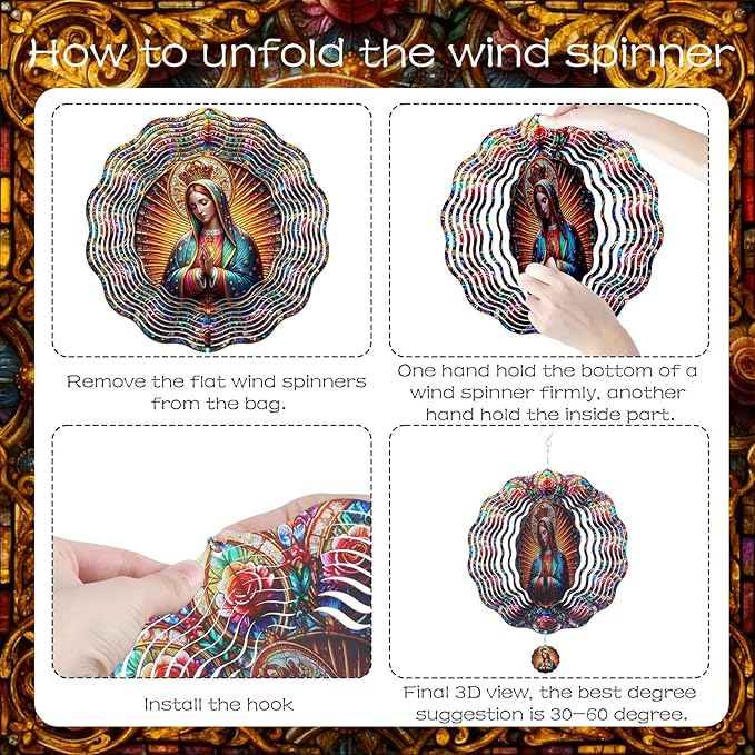 Our Lady Wind Spinners Outdoor - Christian Hanging Decor, Religious Gifts for Women, 3D Stainless Steel Wind Sculptures for Indoors Garden Patio Yard Porch Backyard