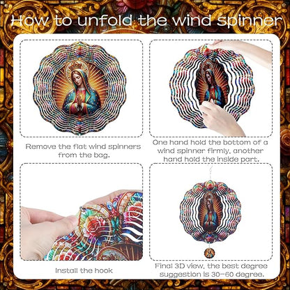 Our Lady Wind Spinners Outdoor - Christian Hanging Decor, Religious Gifts for Women, 3D Stainless Steel Wind Sculptures for Indoors Garden Patio Yard Porch Backyard