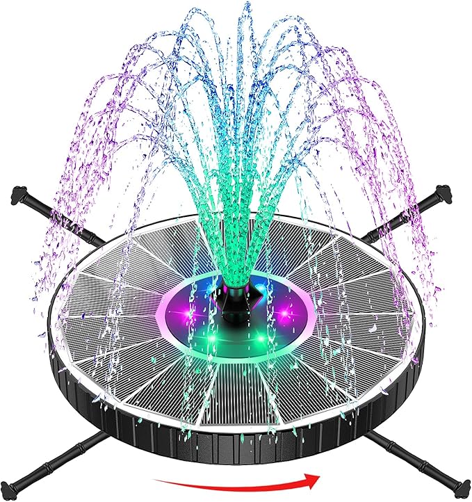 SZMP 3.5W Glass Solar Fountain with Swivel-Out Fixed Rods, Solar Bird Bath Fountains with LED Lights and 2000mAh Battery, 7 Nozzles, Outdoor Solar Water Fountain Pump for Garden, Pool, Pond (White)