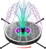 SZMP 3.5W Glass Solar Fountain with Swivel-Out Fixed Rods, Solar Bird Bath Fountains with LED Lights and 2000mAh Battery, 7 Nozzles, Outdoor Solar Water Fountain Pump for Garden, Pool, Pond (White)