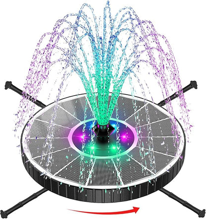 SZMP 3.5W Glass Solar Fountain with Swivel-Out Fixed Rods, Solar Bird Bath Fountains with LED Lights and 2000mAh Battery, 7 Nozzles, Outdoor Solar Water Fountain Pump for Garden, Pool, Pond (White)